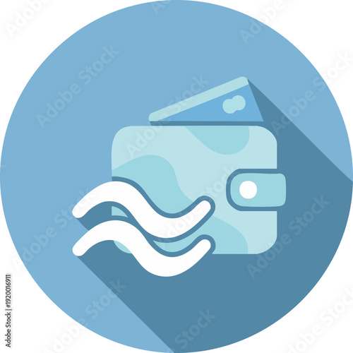 Digital wallet icon with flowing water waves symbolizing liquidity and financial transactions.