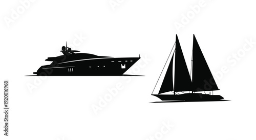 A striking black graphic depicts boats at sea silhouette