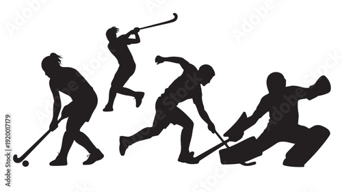 Field Hockey Players In Action Silhouette Vector Illustration For Sports And Fitness Concept