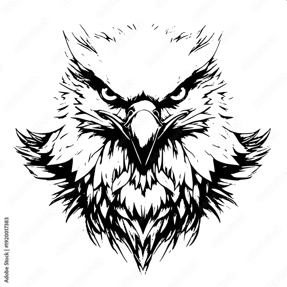 Obraz premium Professional tattoo style eagle line art, open wings, sharp feather texture, white background
