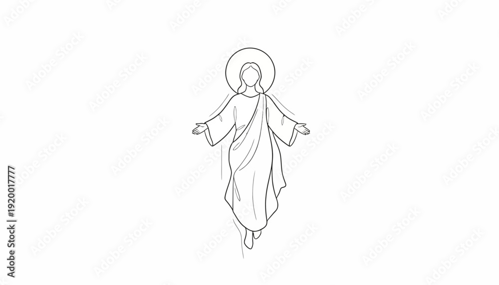 Fototapeta premium Jesus Christ Ascension Line Drawing Sketch, Religious Symbol, Divine Figure
