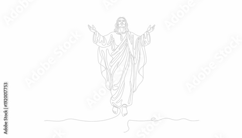 Jesus Christ Ascending, Divine Light, Religious Symbol, Minimalist Line Art