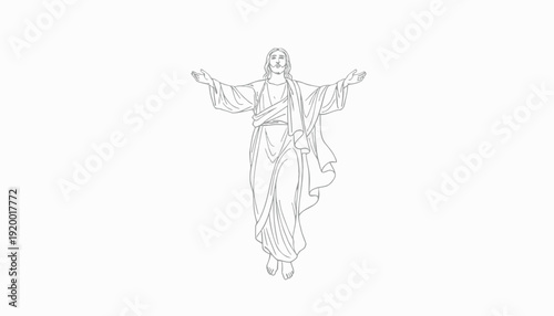 Jesus Christ Line Art Drawing, Ascending to Heaven, Religious Symbolism