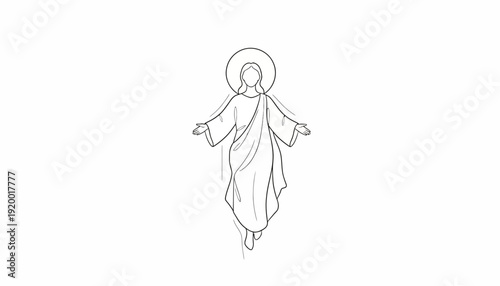 Jesus Christ Ascension Line Drawing Sketch, Religious Symbol, Divine Figure