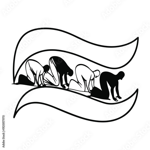 Illustration of various animals grazing in a wave-like formation