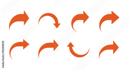Set of eight orange curved arrows pointing in different directions, representing share, undo, or reply icons.