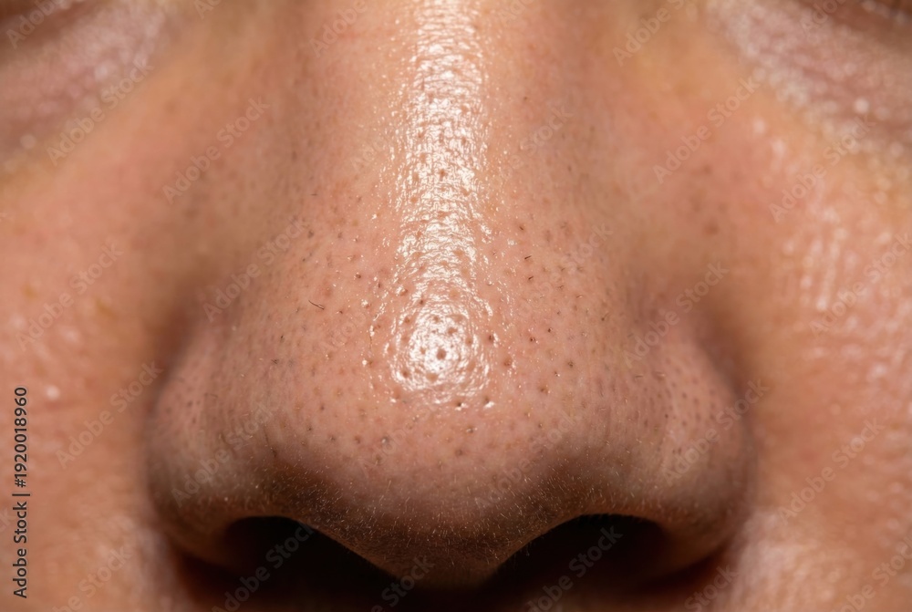 Naklejka premium Close-up of nose with sebaceous filaments and oily skin