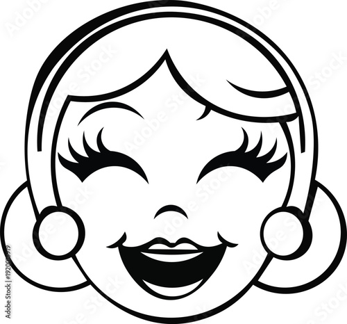 Black and white cartoon face laughing with eyes closed