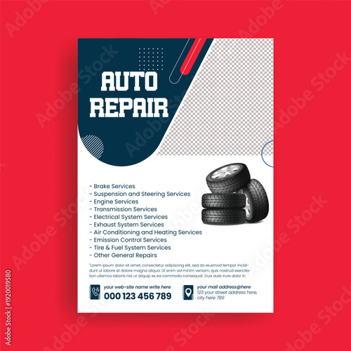 Corporate Auto Service Poster and Car Repair Flyer A4 Print Ready Template for Automobile Repair Brochure Cover, Car Wash Advertising, Garage Marketing Design Business Promotion