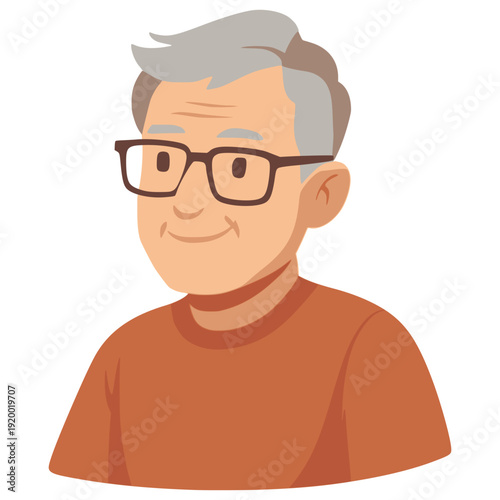 happy smiling elderly man wearing glasses face profile avatar flat color vector illustration template design