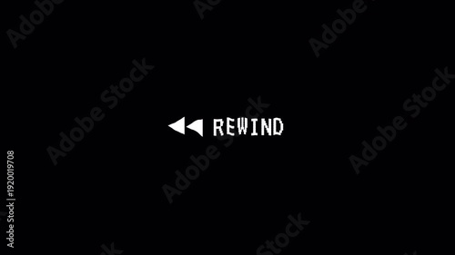 animated VHS video tape rewind screen on black background Overlay Loop.  4k video