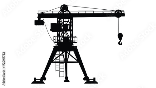 An industrial crane with a long arm and a hook for lifting heavy objects. isolated on white background, Vector