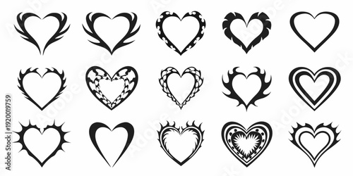 Collection of ornate black heart shapes arranged in a grid pattern