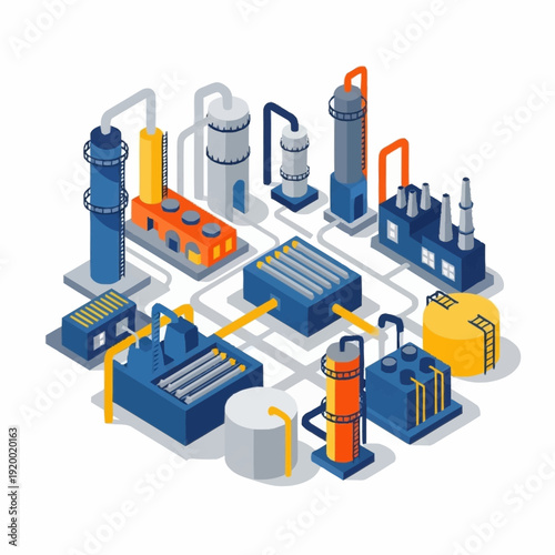 Industrial Chemical Plant Processing Equipment Illustration.