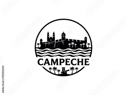 Campeche city of Mexico skyline emblem with landmarks