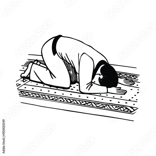 Calm yoga child�s pose on mat, minimalist wellness and mindfulness illustration for meditation and relaxation themes