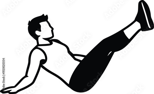 Man Performing V-Ups Exercise, Vector Illustration for Fitness, Health, and Workout Concepts. Clean Black and White Graphic for Digital and Print Media.