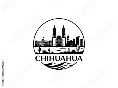 Chihuahua city of Mexico skyline emblem with landmarks