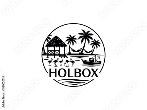 Holbox vector logo black on whit 131216 pUs city of Mexico skyline emblem with landmarks
