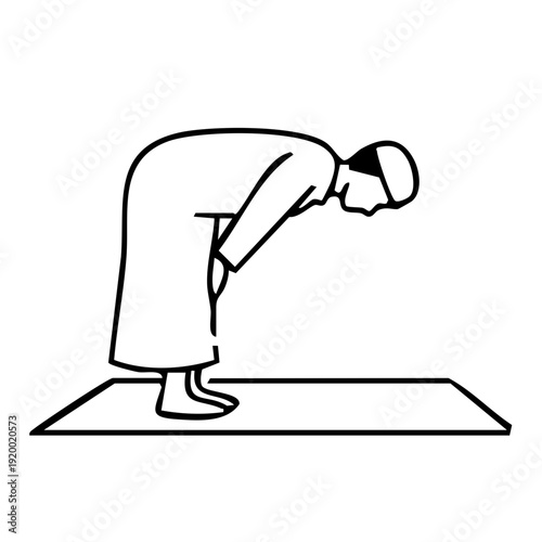Man Praying on Prayer Mat in Simple Line Art Style