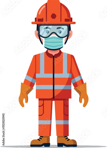 Safety Worker in PPE with Face Mask and Hard Hat