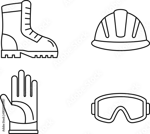 Construction Safety Equipment Line Icons Set, editable stroke Isolated on Transparent Background.eps