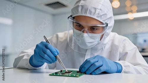 Wallpaper Mural Person working on circuit board in lab Torontodigital.ca