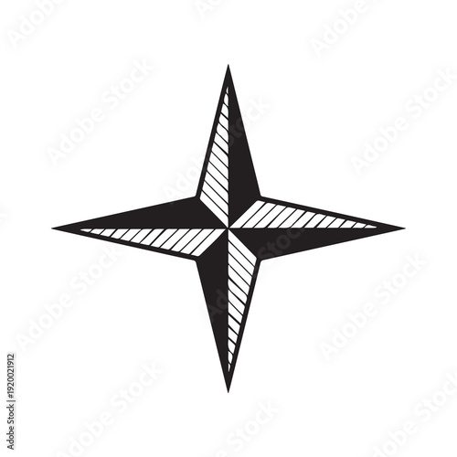 Black and white star symbol with striped design elements and geometric patterns for modern illustrations