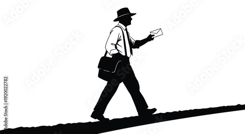 Postman delivering mail silhouette on slope