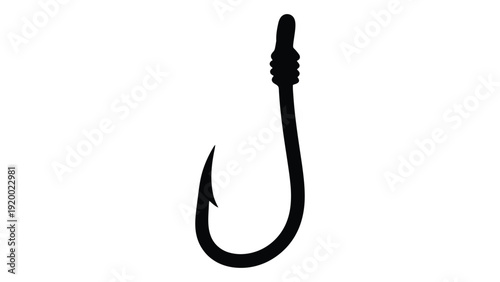 A black and white illustration of a fishhook with a barbed point. isolated on white background, Vector