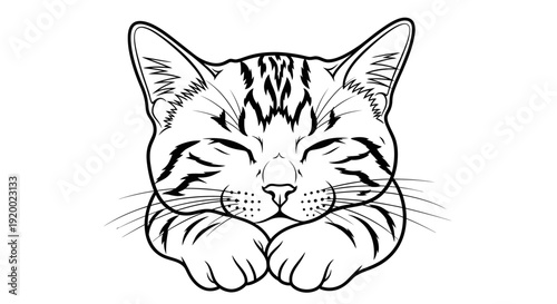 UntAdorable smiling cat face illustration in clean line art style, suitable for logo, sticker, children design, pet branding, and decoration.