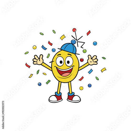 Happy emoji with confetti for national tell a joke day celebration