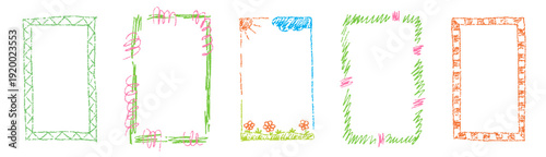 Hand drawn crayon frame box set inspired by kindergarten style. Playful frames for kids designs, text areas and creative layouts.