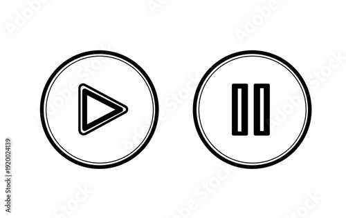Play and Pause Media Control Buttons Linear Vector Icon Set