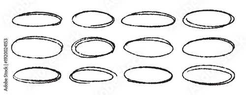 Monochrome ellipses and bubbles to encircle and highlight text. Hand drawn marker ovals set, outline and line art, isolated on monochrome. set, line art, outline, doodle hand.
