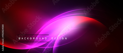 Abstract vibrant background. Smooth flowing lines create dynamic light effects. Pink, purple, red hues dominate composition. Modern design element.