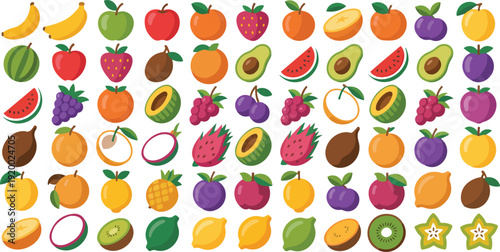 Fresh Fruit Flat Vector Icons with Vibrant Colors