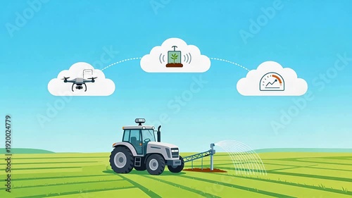 Wallpaper Mural Smart farming tractor with drone and cloud tech Torontodigital.ca