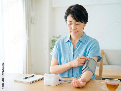 Wallpaper Mural 自宅で血圧を測定する女性 Torontodigital.ca