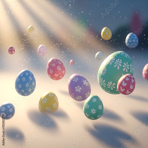 Decorated easter eggs with sunbeams