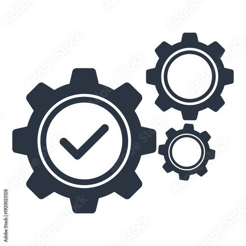 Gear wheels with checkmark for settings and configuration  business process icon