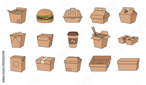 Disposable Paper Packaging Vector Set Eco Friendly Cardboard Boxes Collection