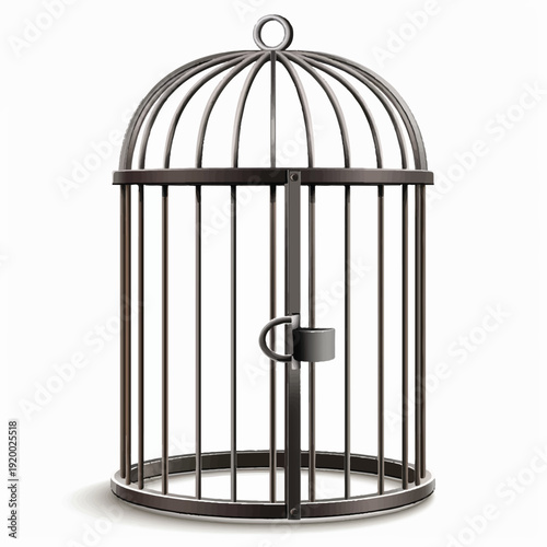 Vector Illustration of a Locked Cage with Padlock Symbolizing Imprisonment, Human Rights Violations, and Restricted Freedom on White Background