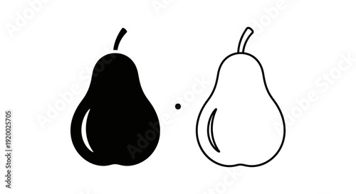 Black and white pear illustration, simple pear drawing, minimalist pear design Vector