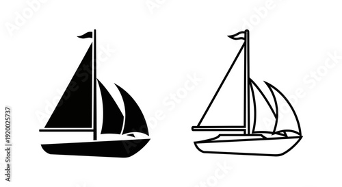 Two sailboats silhouette vector illustration, minimalist nautical design, black and white Vector