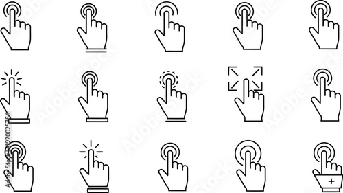 Collection of touch and click icons with fingers and cursors