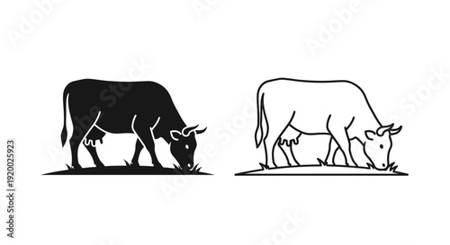 Black and white cow silhouettes, vector illustration of cows, farm animals, graphic design Vector