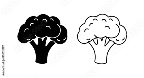 Black and white illustration of broccoli, healthy food, vegetable, plant, nutrition, diet Vector