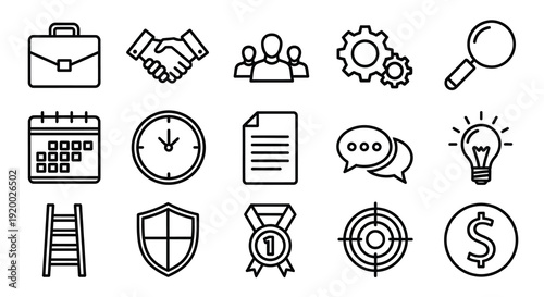 Business icons depicting success planning and growth a silhouette