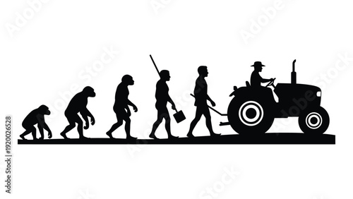 Evolution of mankind from ape to modern farmer on a tractor. isolated on white background, Vector
